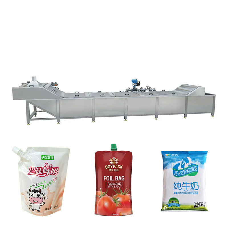 Water Bath Tunnel Pasteurizer Juice Milk Sauce Cup Nozzle Pouch Can Bag Pasteurization Production Line