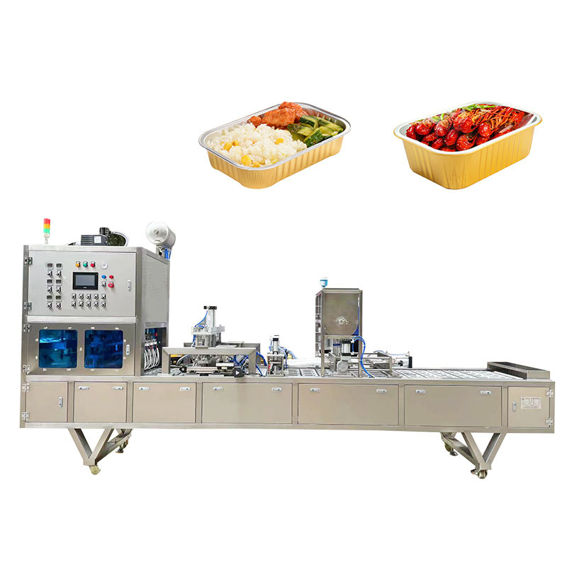 Automatic Linear ODM Aluminum Foil Food Container Filling Sealing Packing Machine